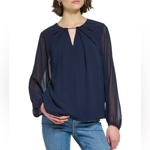 Calvin Klein Tops - New Calvin Klein Poly Chiffon Longsleeve
Shirred Front Blouse